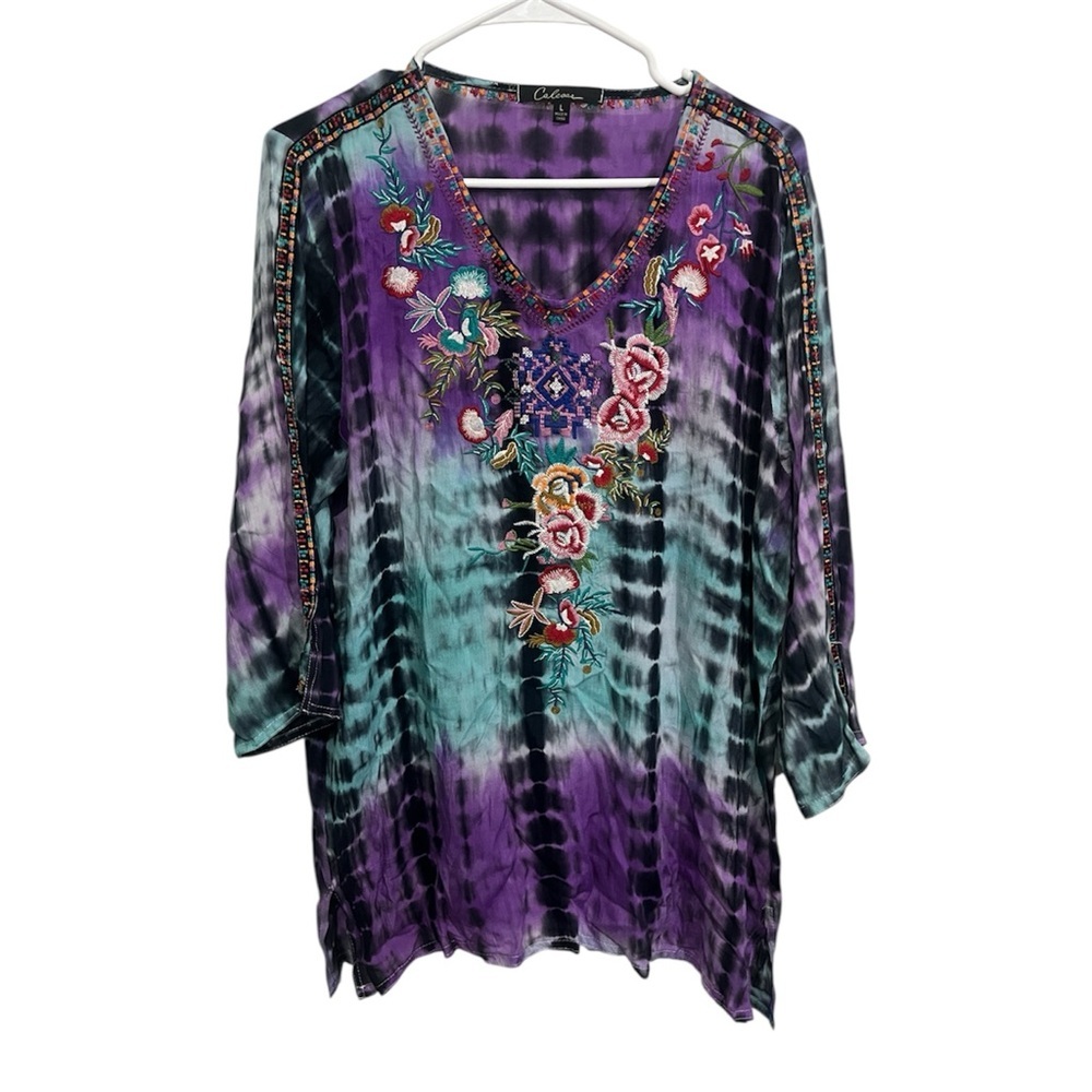Calessa Colorful Tie Dye Embroidered Women's Top